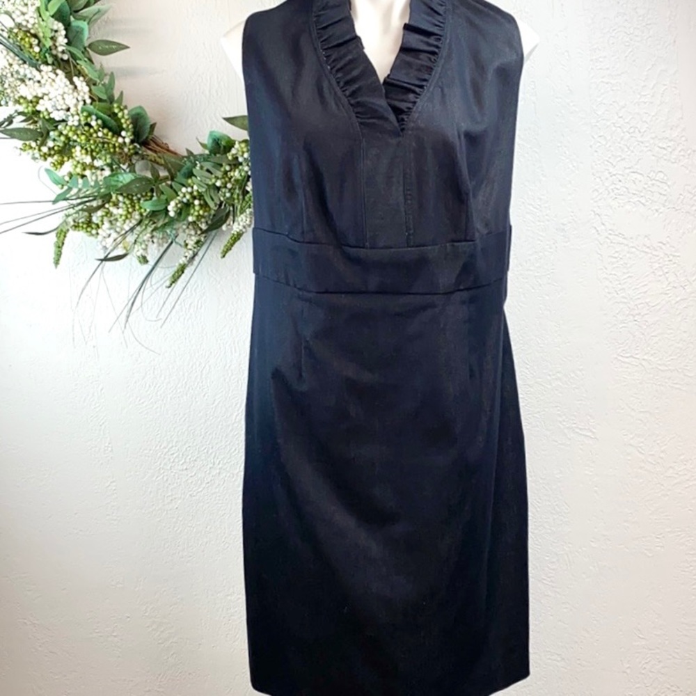 Dressbarn Plus Denim Stand up ruffle collar